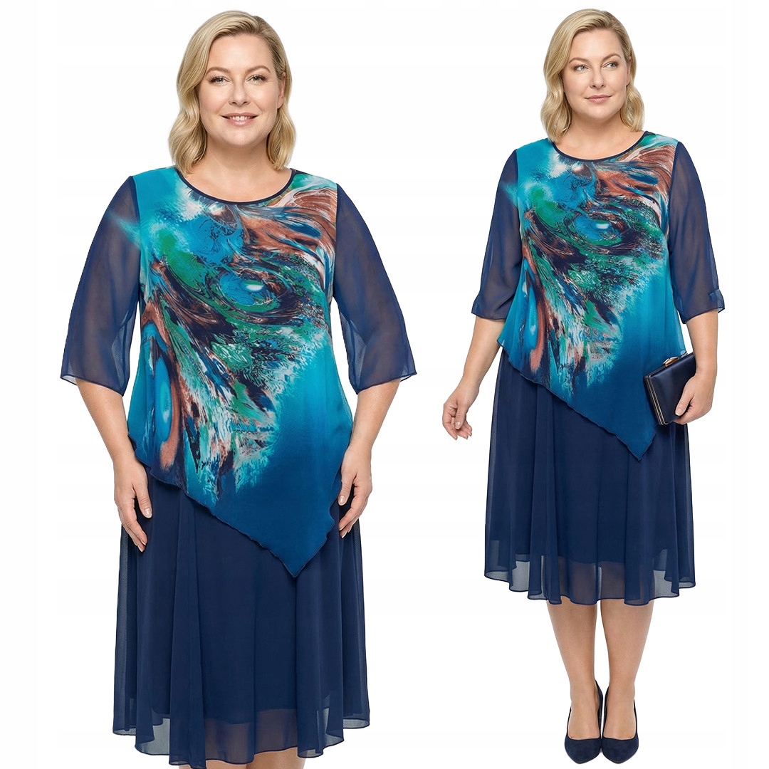 Tmavě modrá šaty s barevným vzorem plus size velikost 52