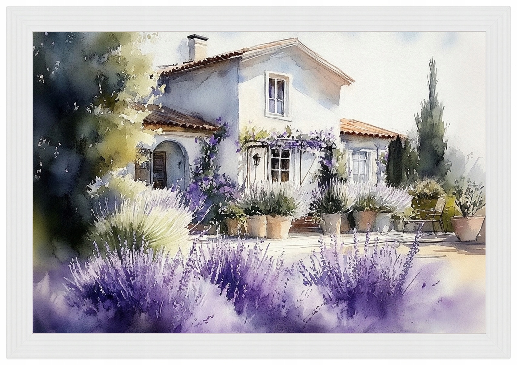 Plakát Rámeček Dřevo Krajina Provence Dům Vila Zahrada Levandule 60x40
