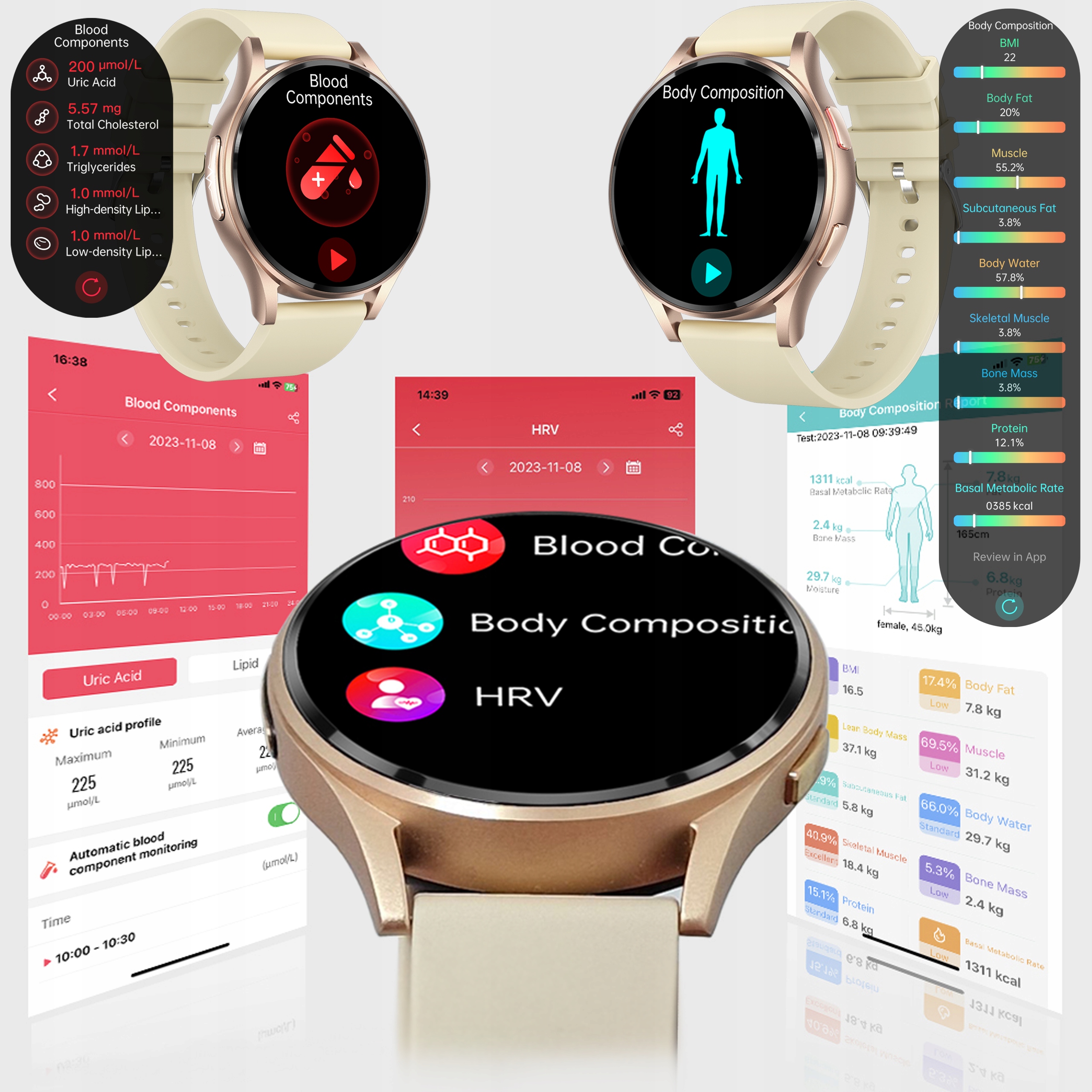 SMARTWATCH DAMSKI AMOLED KARDIOWATCH POMIAR EKG HRV CIŚNIENIE ROZMOWY SMS Model PTG 30