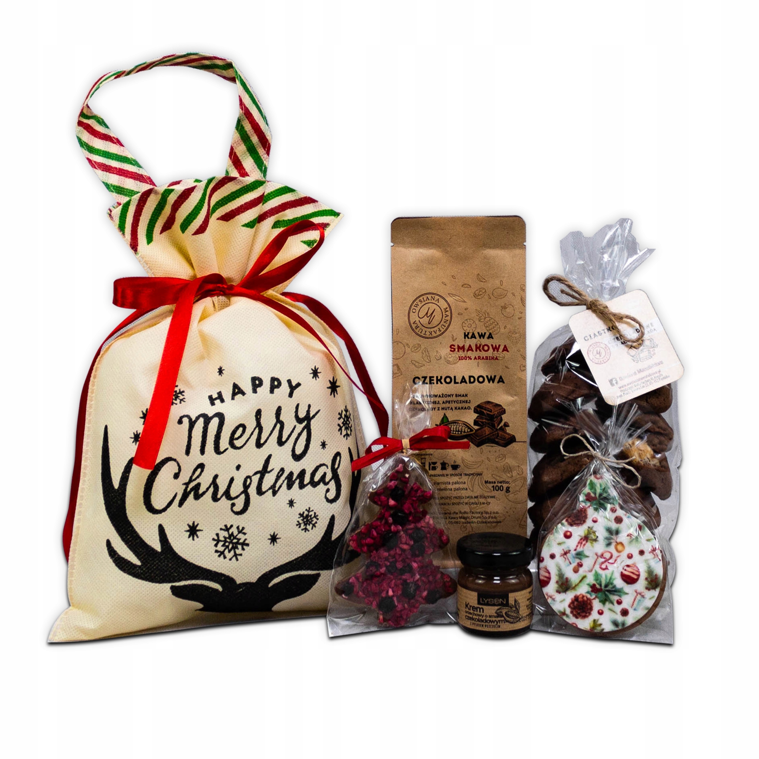 Vánoční sada Hotový Dárek s čokoládovou kávou, sušenkami a sladkostmi