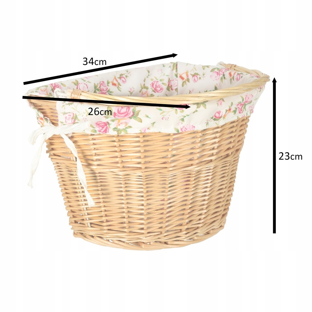 POJEMMNY KOSZ WIKLINOWY NA ROWER KOSZ PRZEDNI Z RĄCZKĄ SZYBKI MONTAŻ CLICK Kolor dominujący beże i brązy