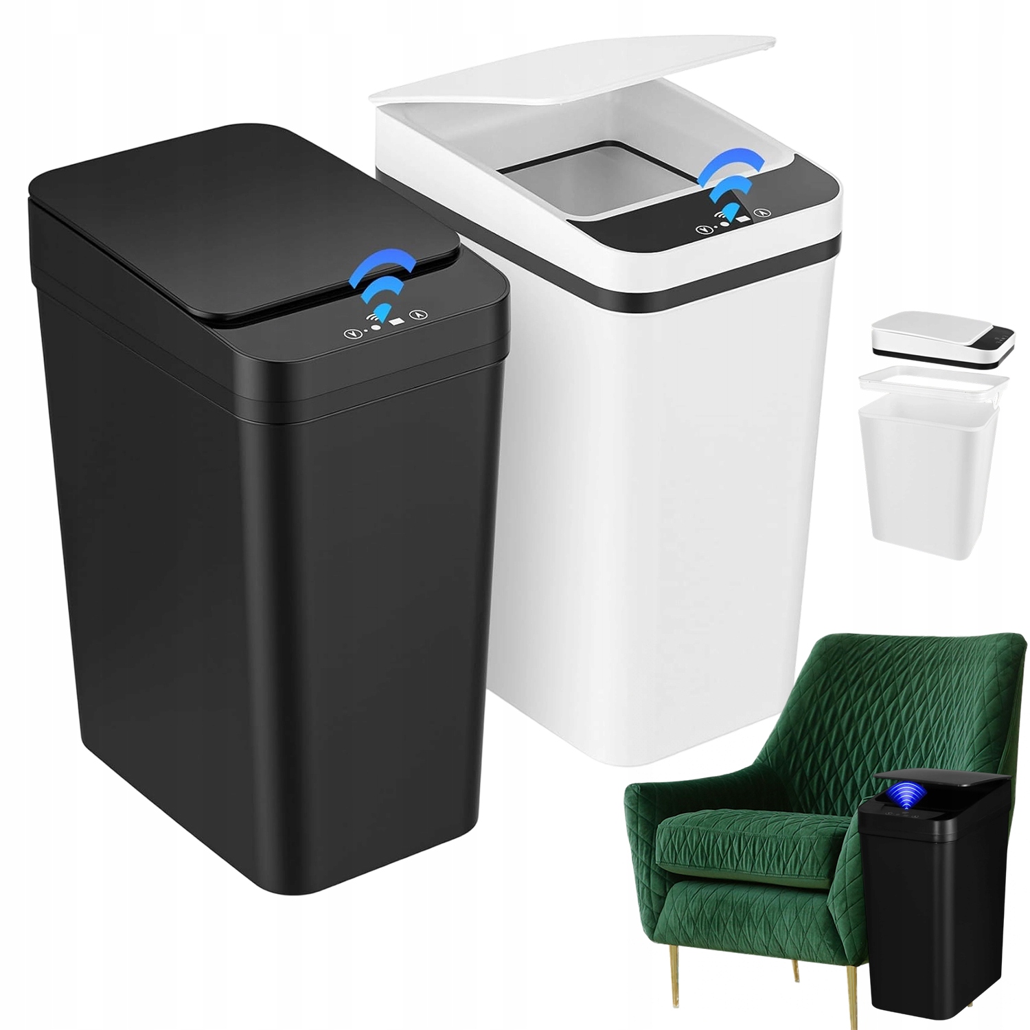 Levně Bezdotykové Odpadkové Koše 12 L Abs IPX5 Do Kuchyně A Obývacího Pokoje 2 Kusy
