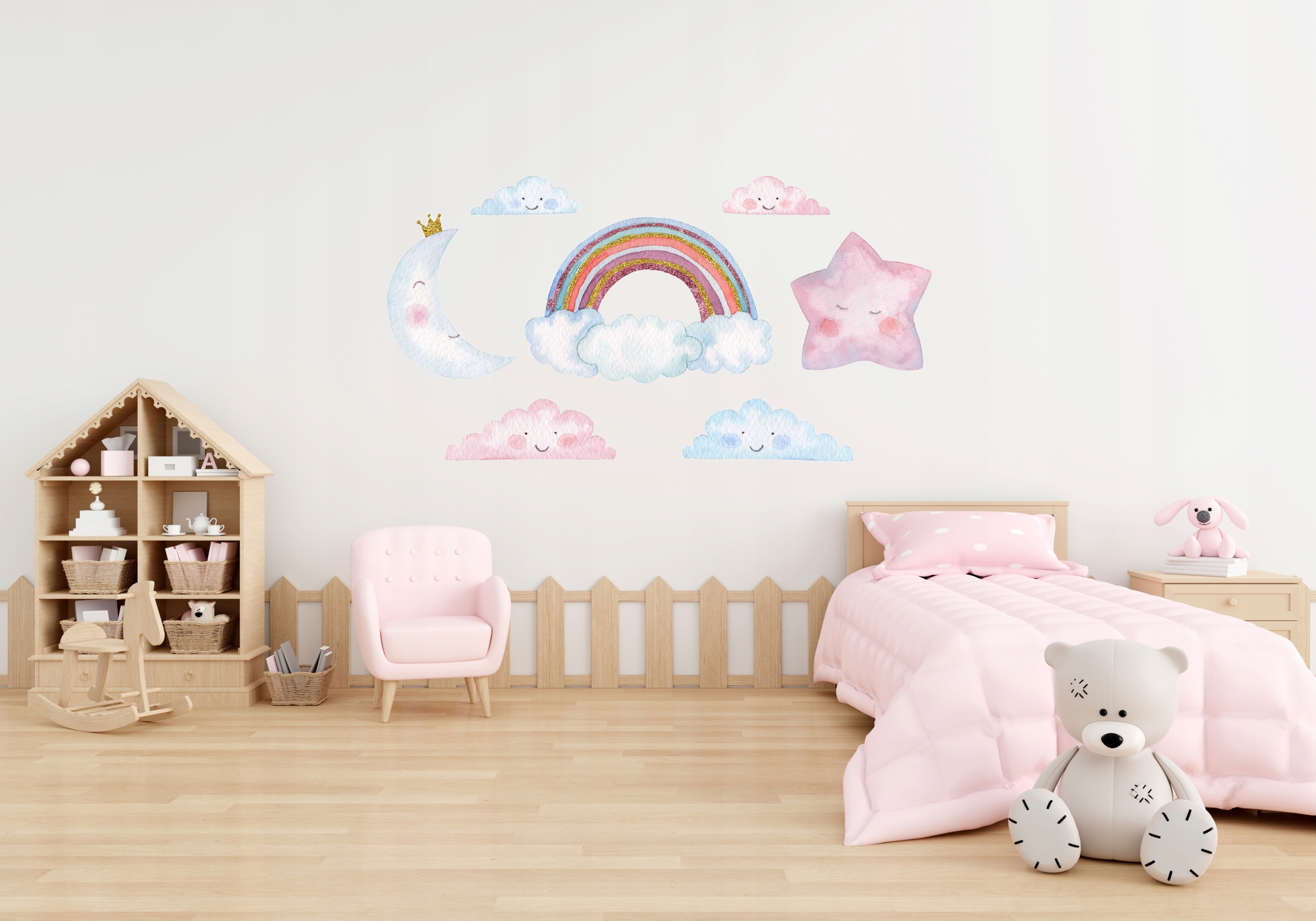NAKLEJKA NA ŚCIANĘ PASTEL CHMURKI TĘCZA 120x64cm Motyw Dekor Dziecięce Sport Inny