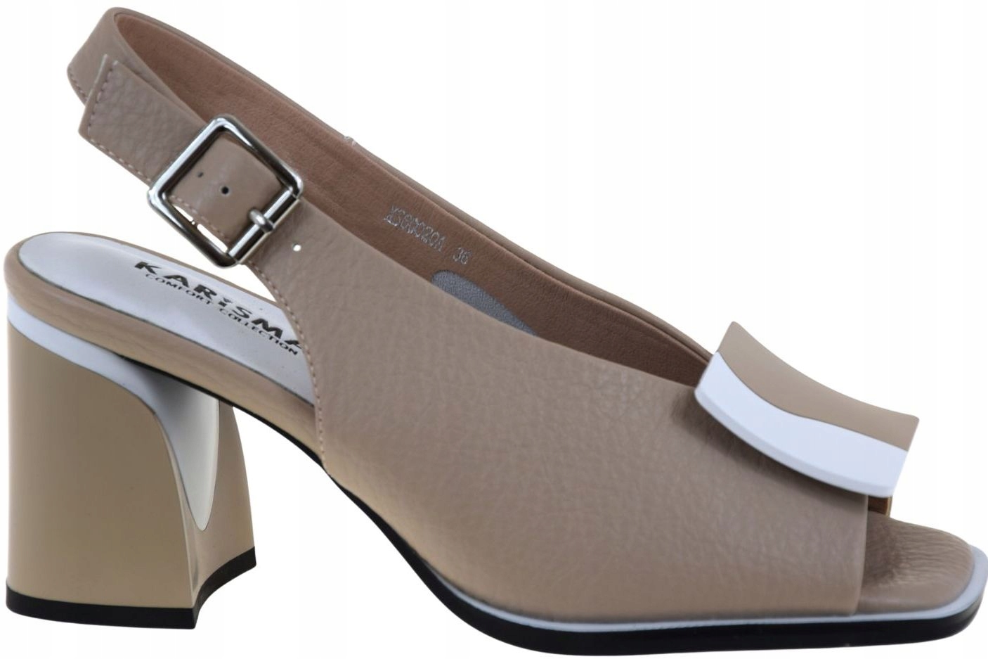 Elegantní dámské béžové kožené sandály na podpatku Karisma 7QXS60020A VEL.37