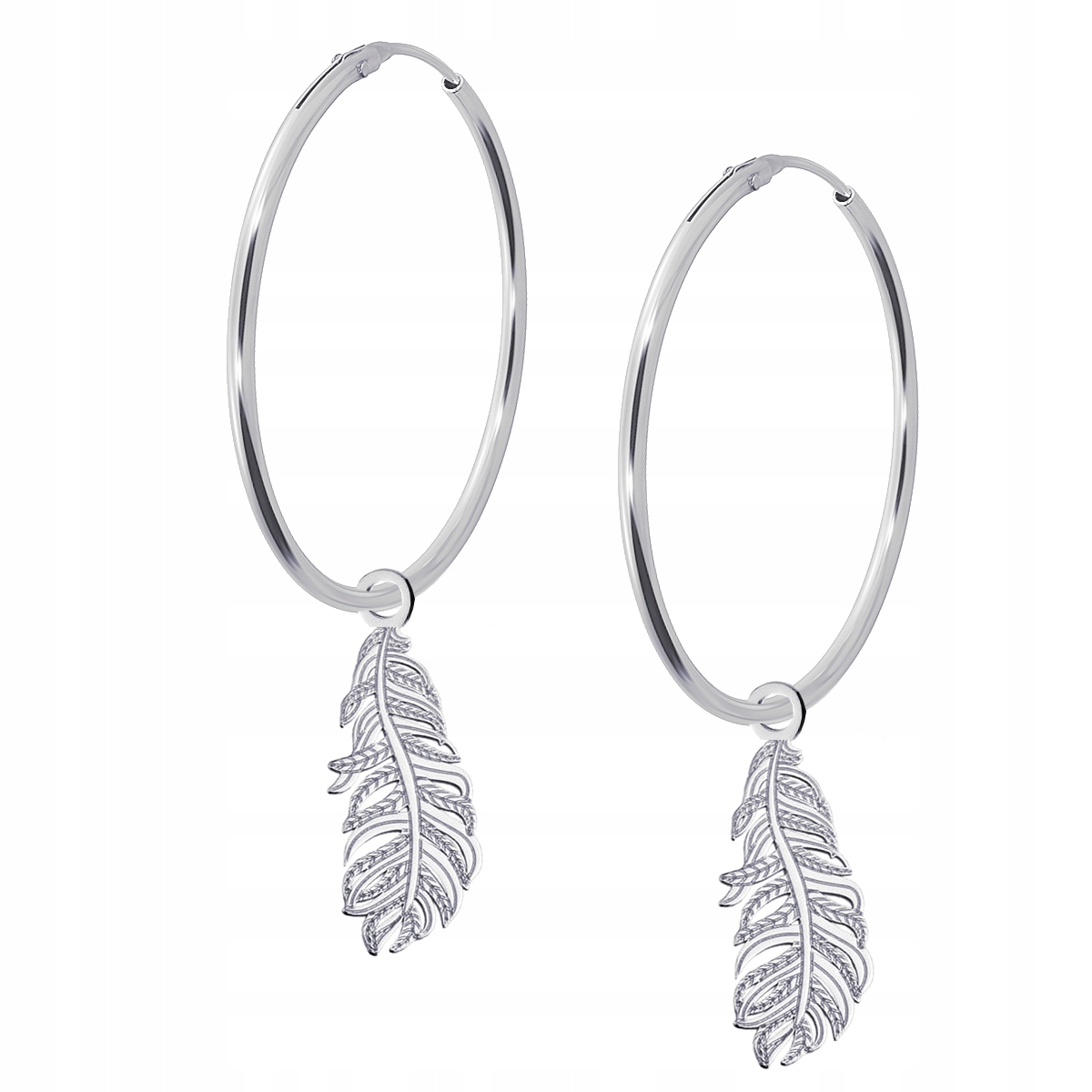 

Kolczyki Duże Koła Piórko Piórka srebro 925