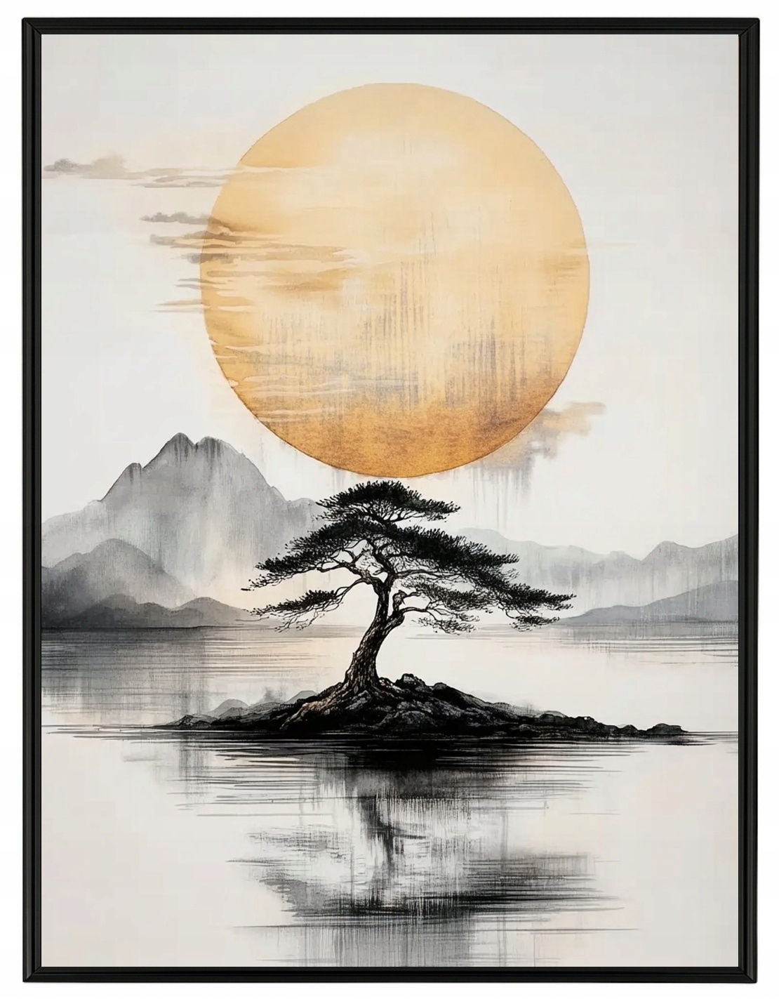 Plakát Rámeček Hliník Japonsko Dřevo Zen Slunce Hory Ostrov Orient 60x80