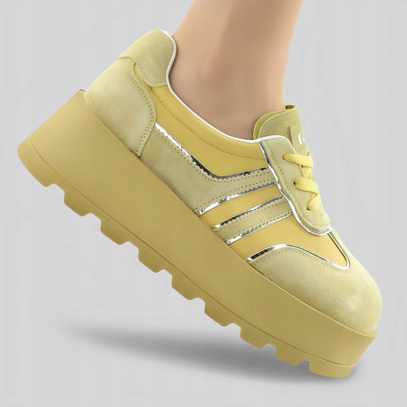 Buty damskie Goe skórzane sneakersy sportowe TT2N4053 na platformie 40