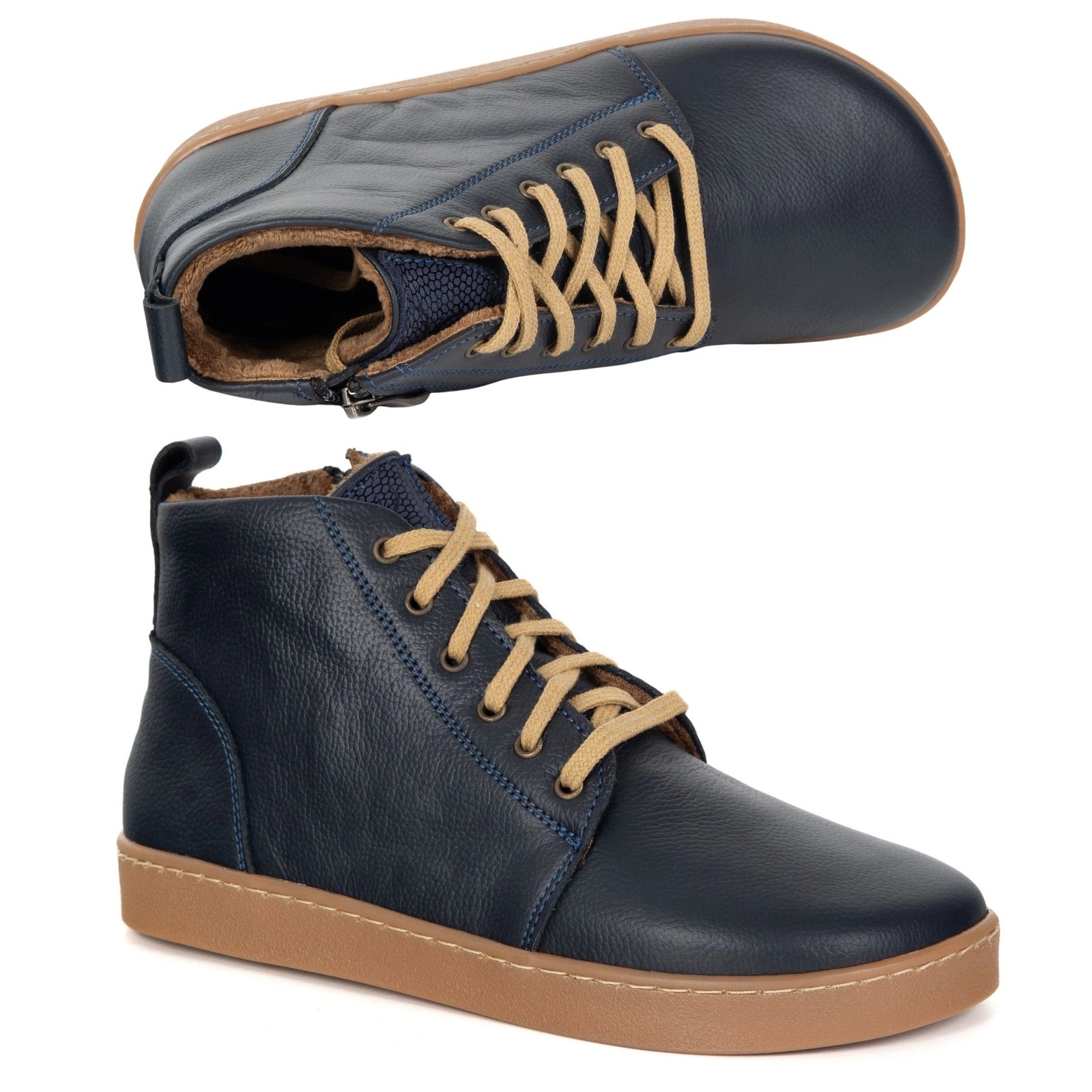 Dámské zimní barefoot kožené boty Z-B04, tmavě modré, velikost 42