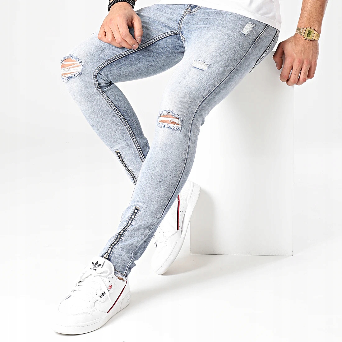 Joggery Jeansy Džíny Slim Fit Strečové Trubky S Oděrkami