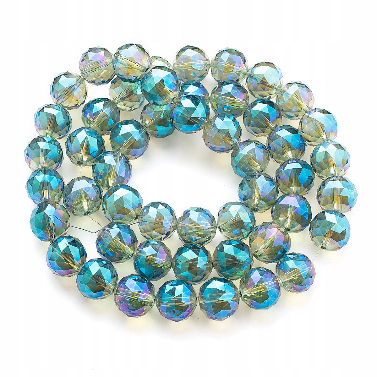 Korálky Galvanické sklo, Fazetov. Duhové, Kulaté, 15-16x16mm, 48ks/68cm