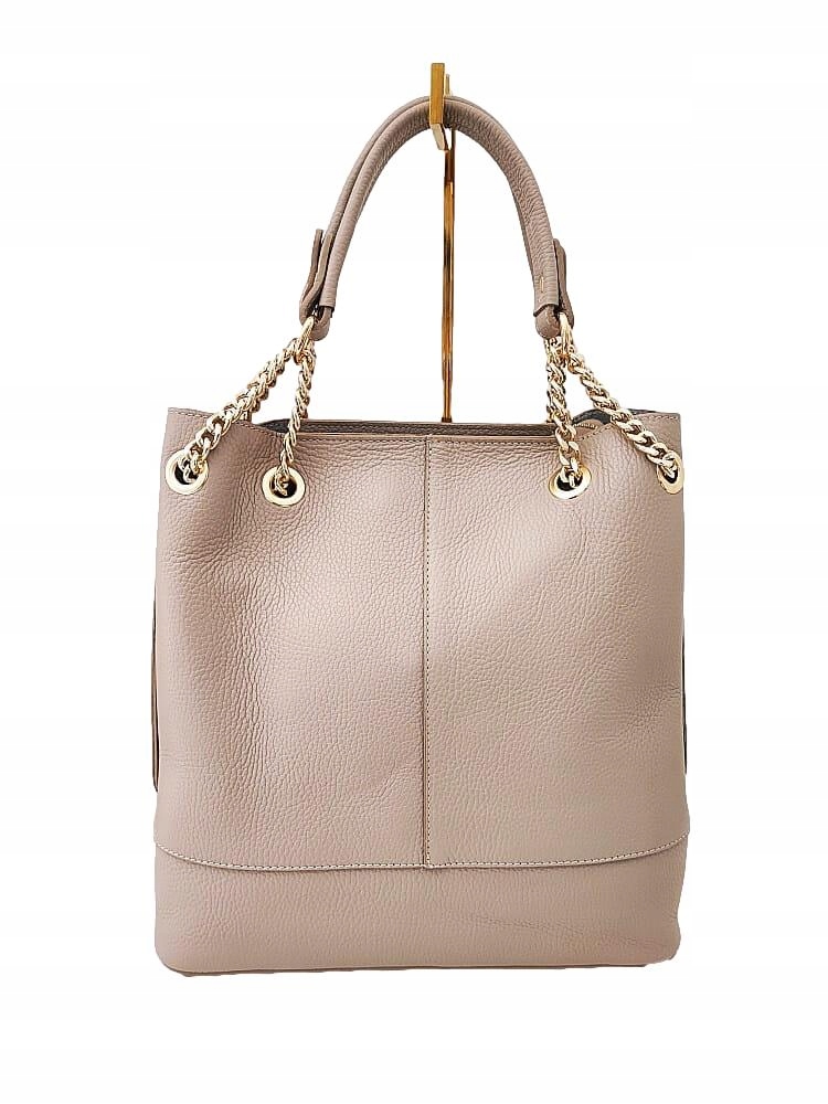 Kožená shopper kabelka taupe s řetízky