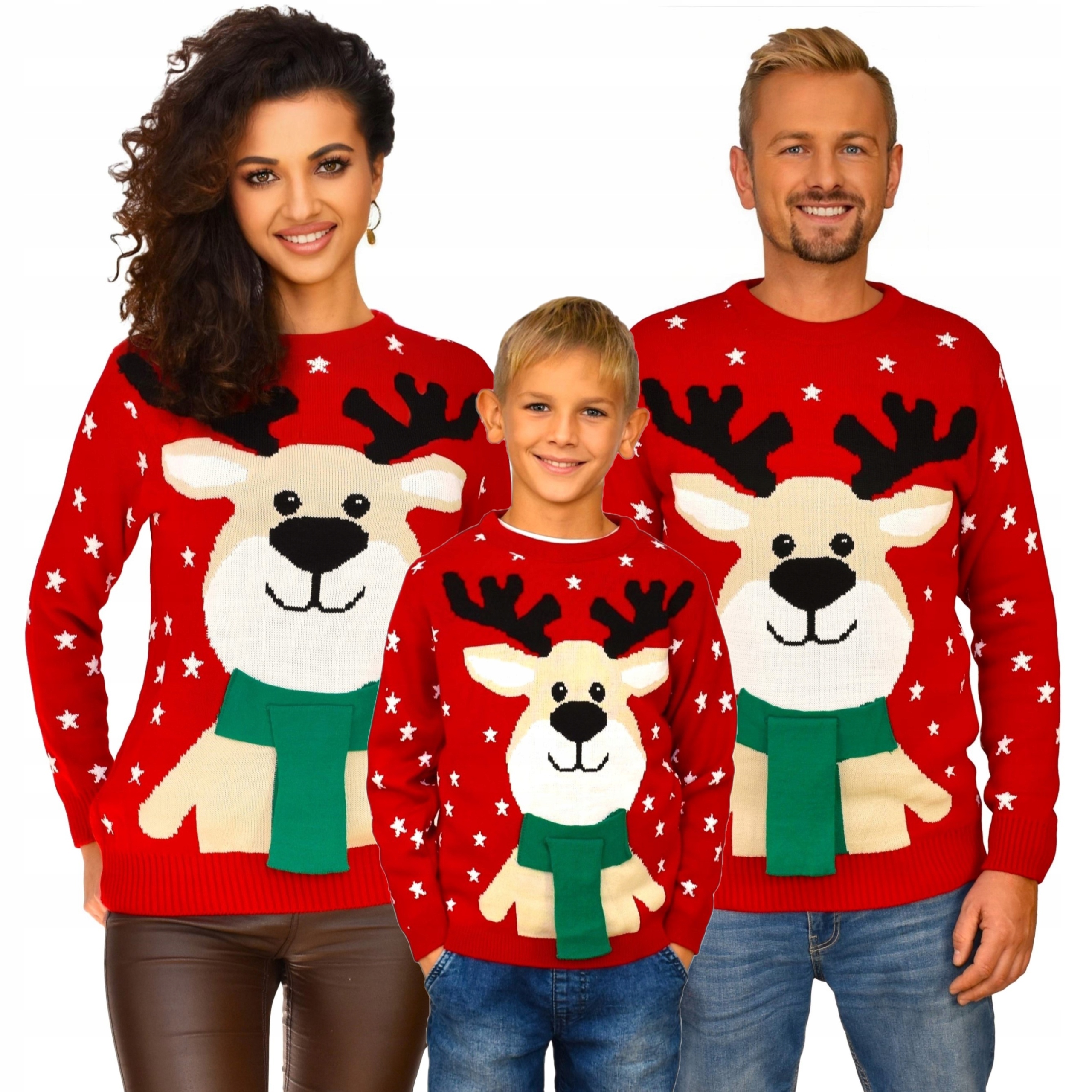 DZIECIĘCY SWETER Z RENIFEREM Z SZALIKIEM CZERWONY ŚWIĄTECZNE SWETERKI 2/3 Wiek dziecka 2 lata +