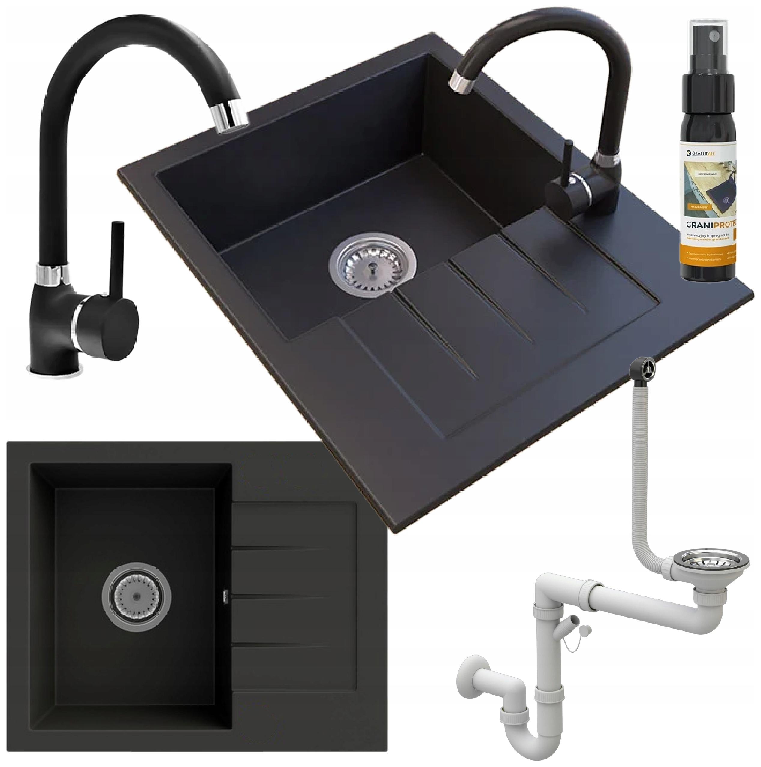 Jednokomorový granitový dřez Milano Černý Kuchyňská Baterie sifon