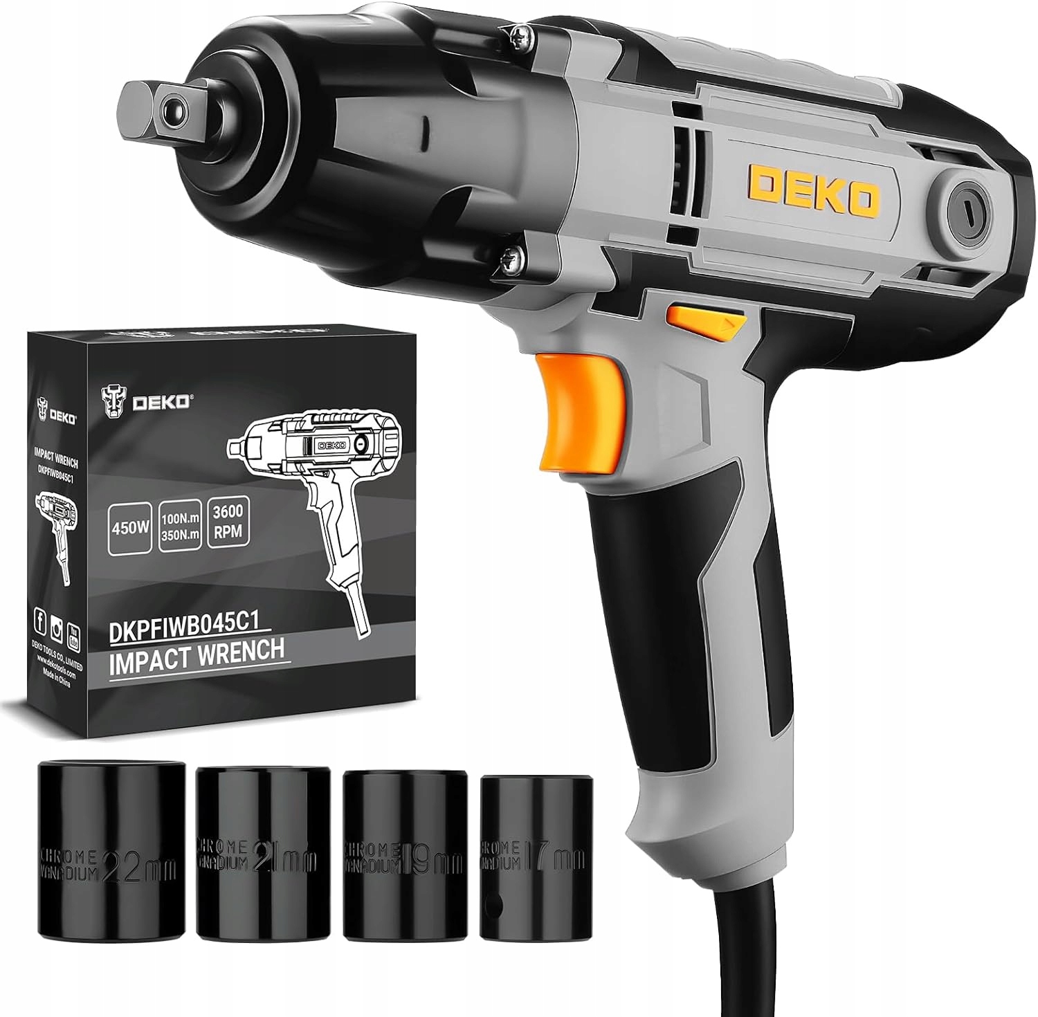 Elektrický Rázový Utahovák 450 W 1/2", Sada Nástavců