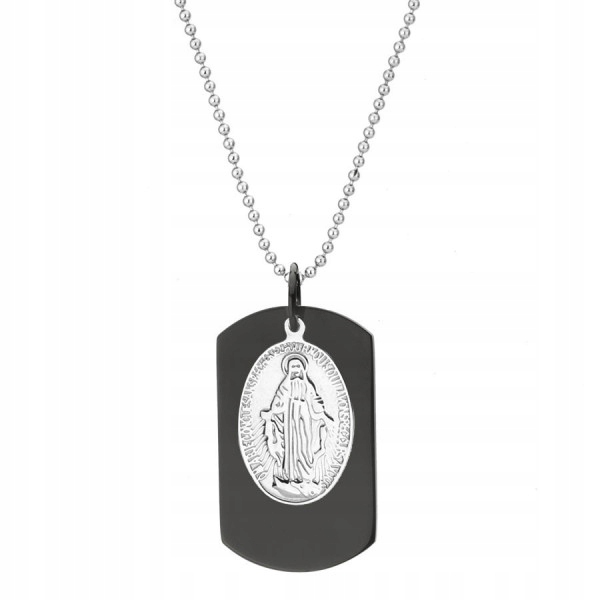 Černý Vojenská Známka Se Stříbrným Medailonkem