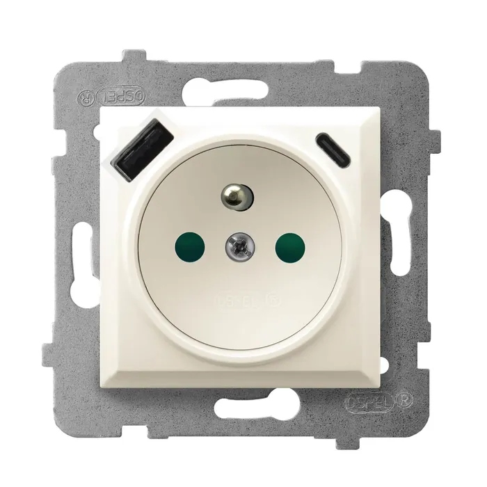 Gniazdo Elektryczne z Uziemieniem i Usb A+c Ospel Aria Ecru
