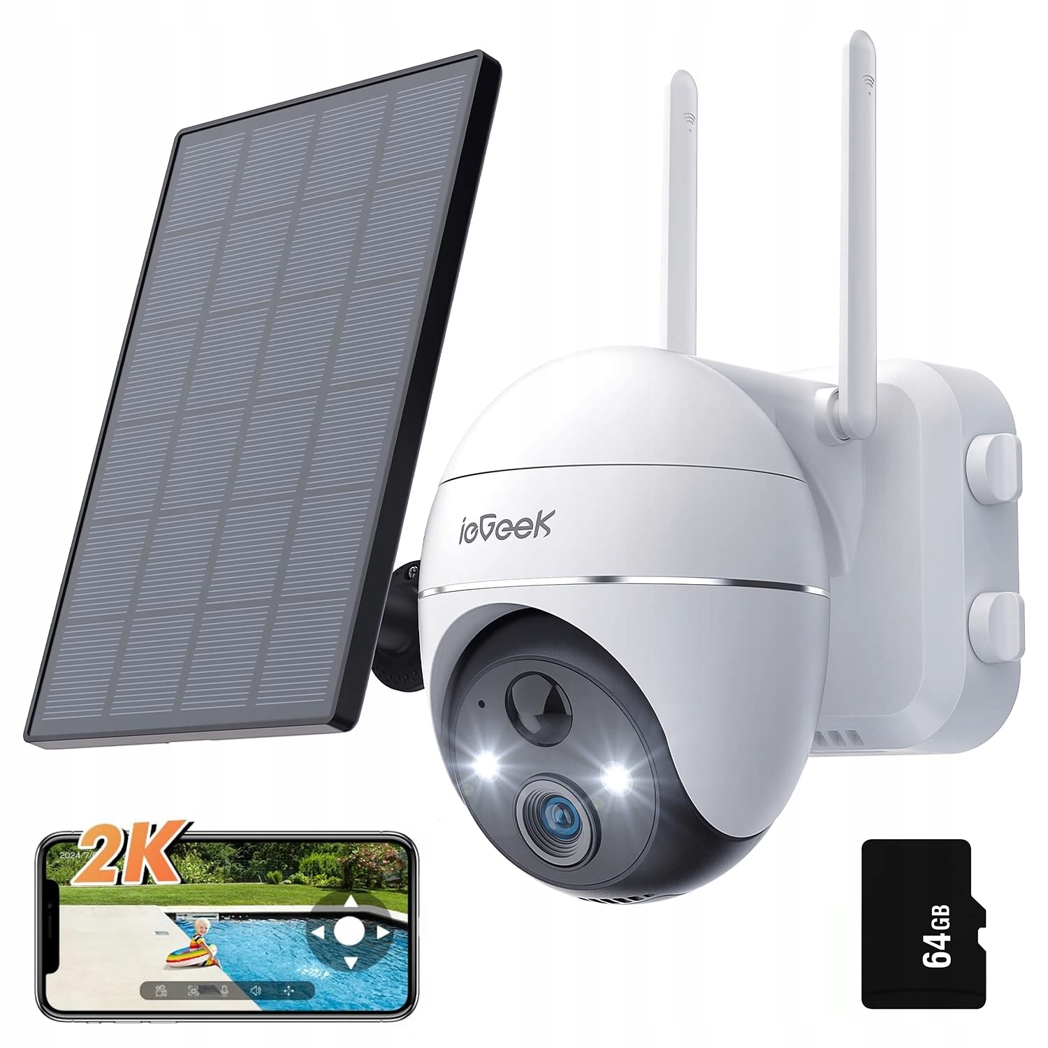 Kamera Solarna Zewnętrzna Obrotowa 2K WiFi Ip 4X Zoom Baterie Kamery 64GB