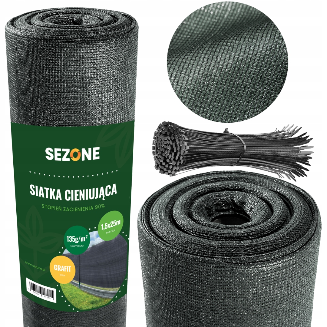 Siatka Cieniująca Osłona Na Ogrodzenie Mata Maskująca 1,5x25m Uv Opaski 90%