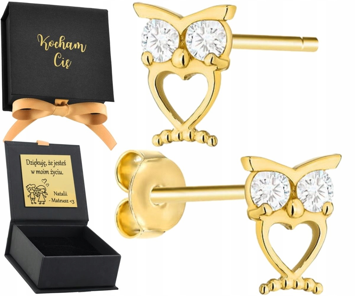Zlaté Náušnice Jemné dětské šroubky Sovičky Sovy Srdce Zirkony 585