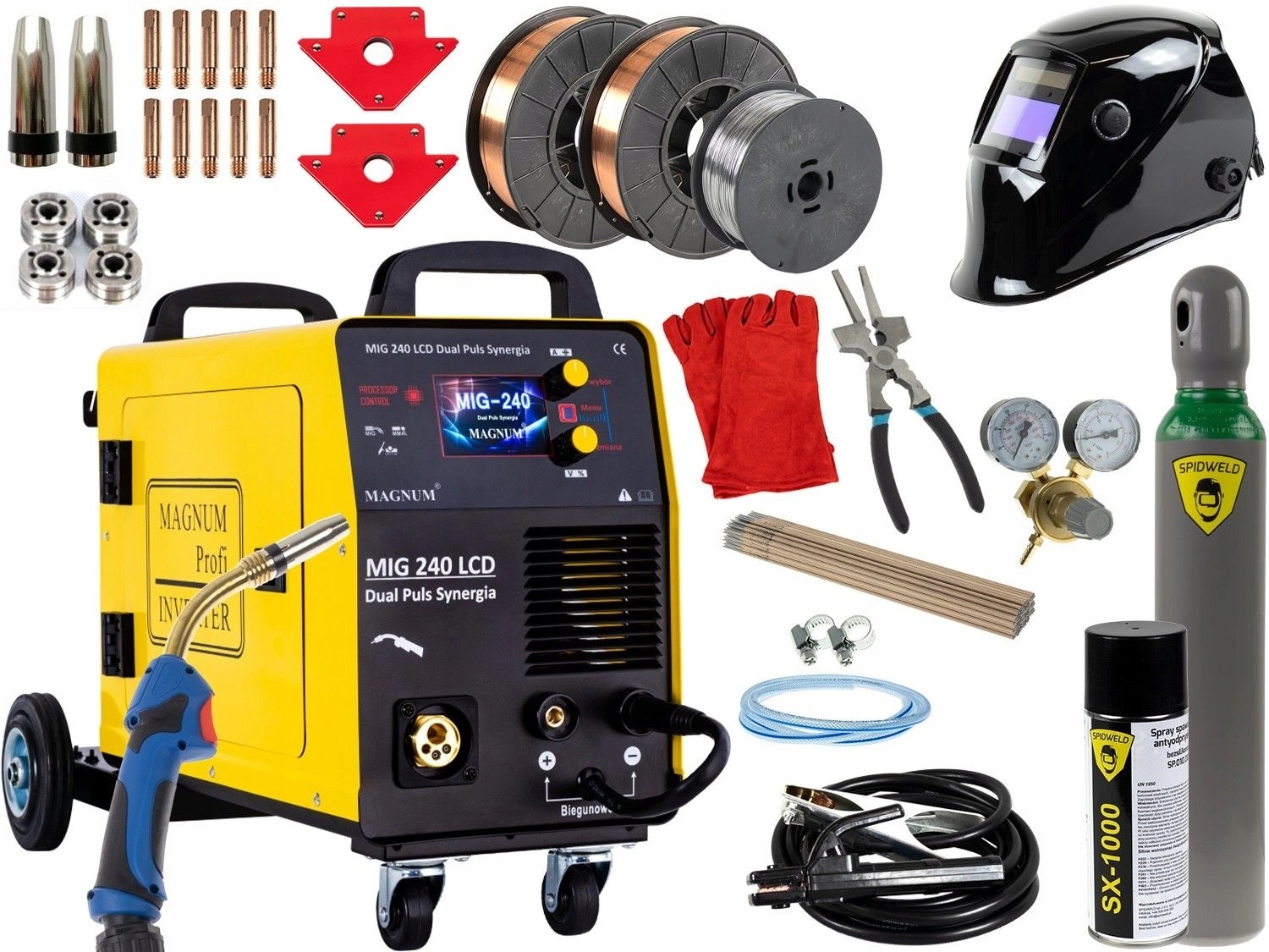 Spawarka Migomat inwertorowa Igbt Mig/mag Mma Tig 200A Synergia 3w1 Zestaw