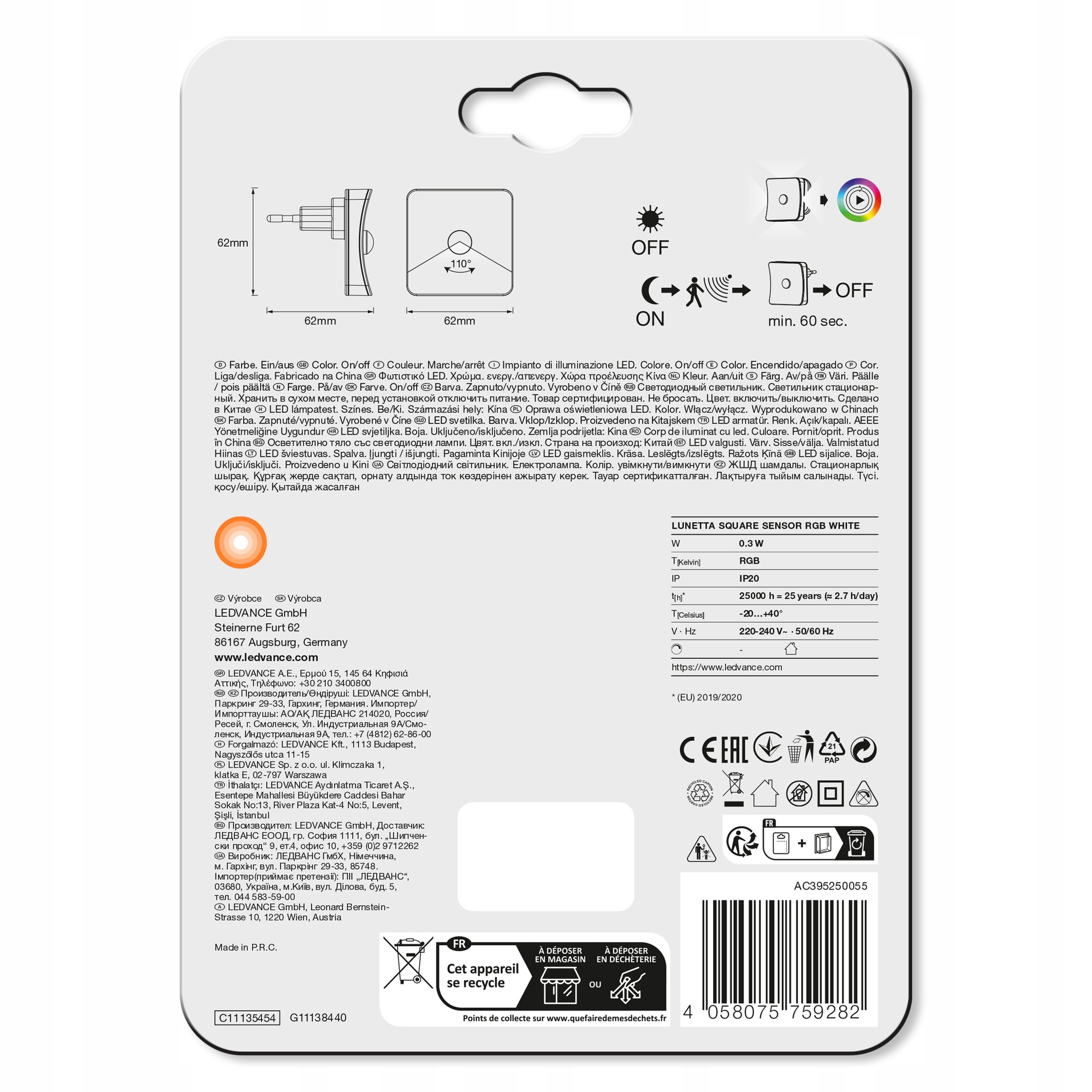 Lampka do kontaktu LED RGB z czujnikiem ruchu Kod producenta 9282