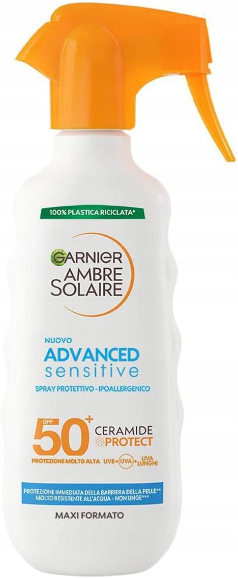 Ambre Solaire Garnier sprej SPF50 voděodolný ceramidy 270 ml pro citlivou pokožku