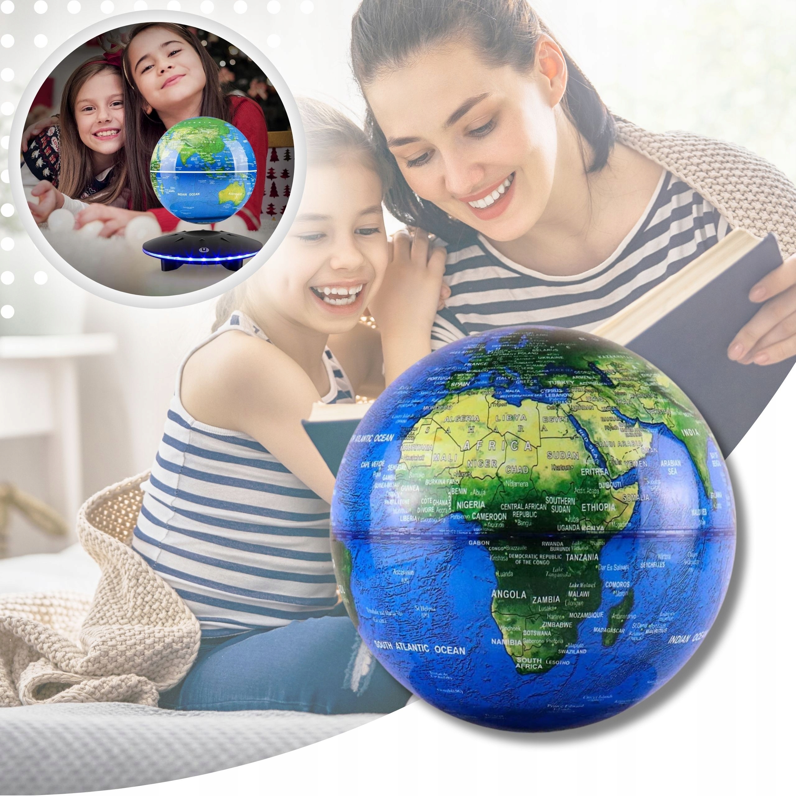 LEWITUJĄCY GLOBUS ZE SPODKIEM PODŚWIETLANY MAGNETYCZNY PREZENT DLA DZIECKA Kod producenta 12259