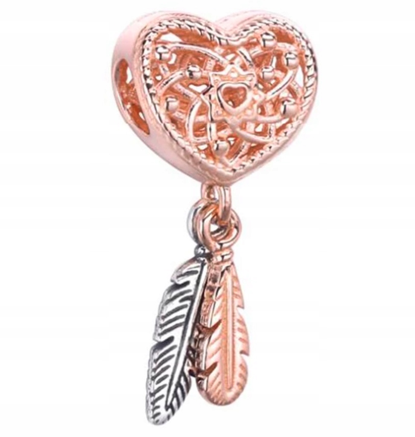 Charms Pozlacený Lapač Snů Srdce s lapačem snů Pírka Stříbro 925