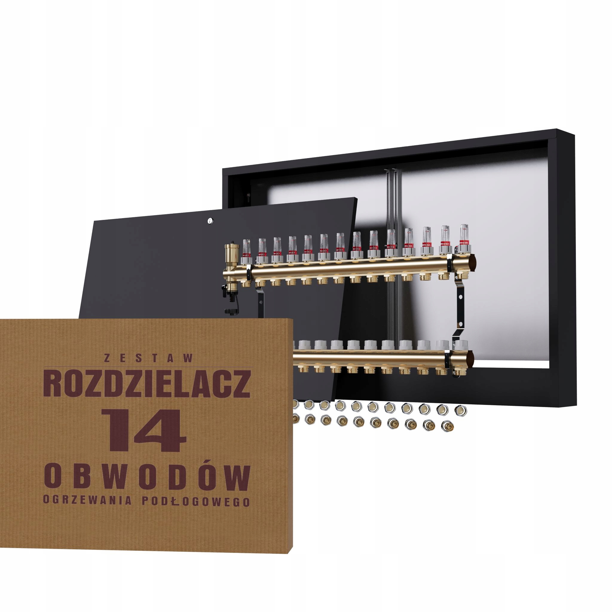 Rozdělovač pro podlahové vytápění 14 nástěnný box černý Pex