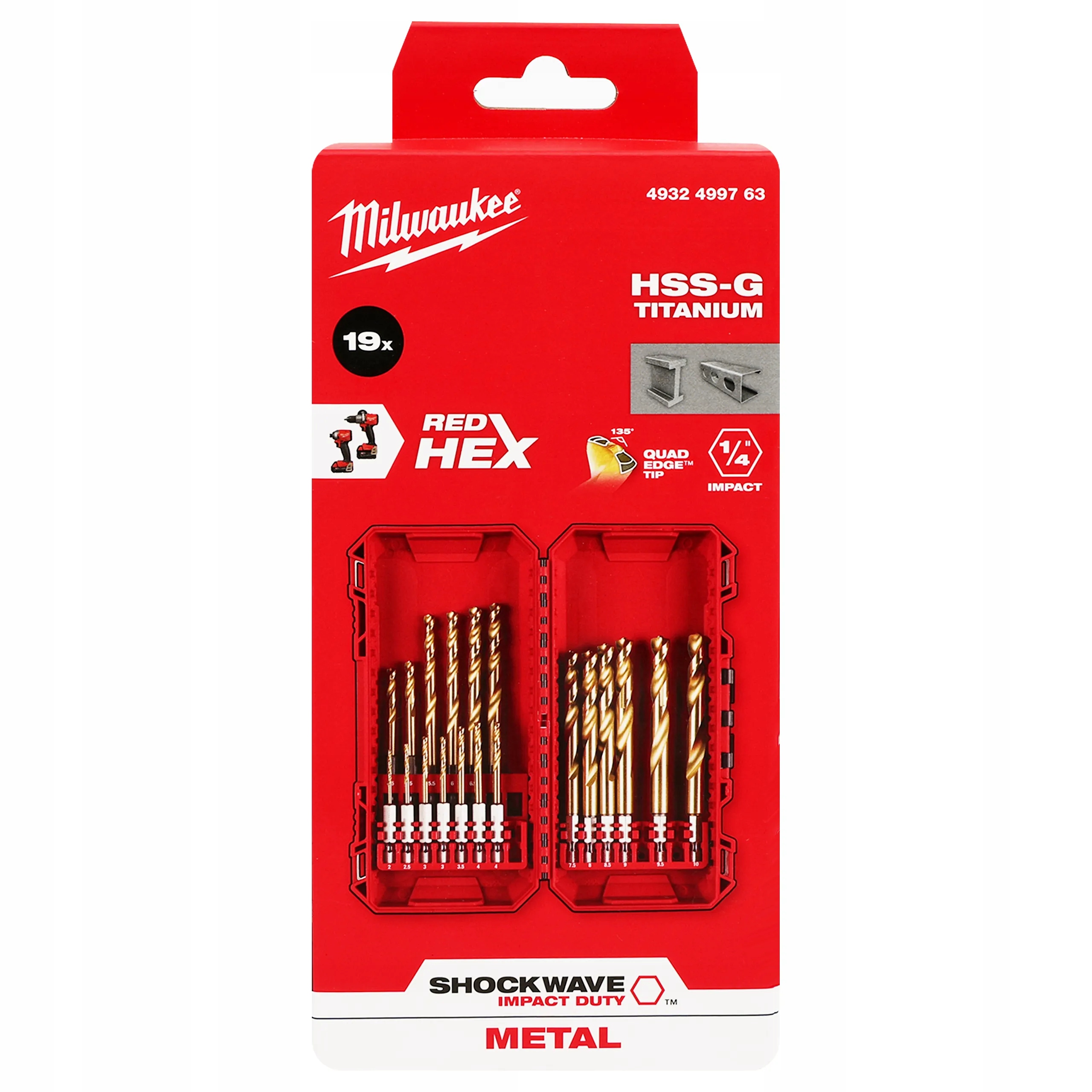 Zestaw wierteł do metalu kobaltowe 19szt Stali nierdzewnej Milwaukee Cobalt