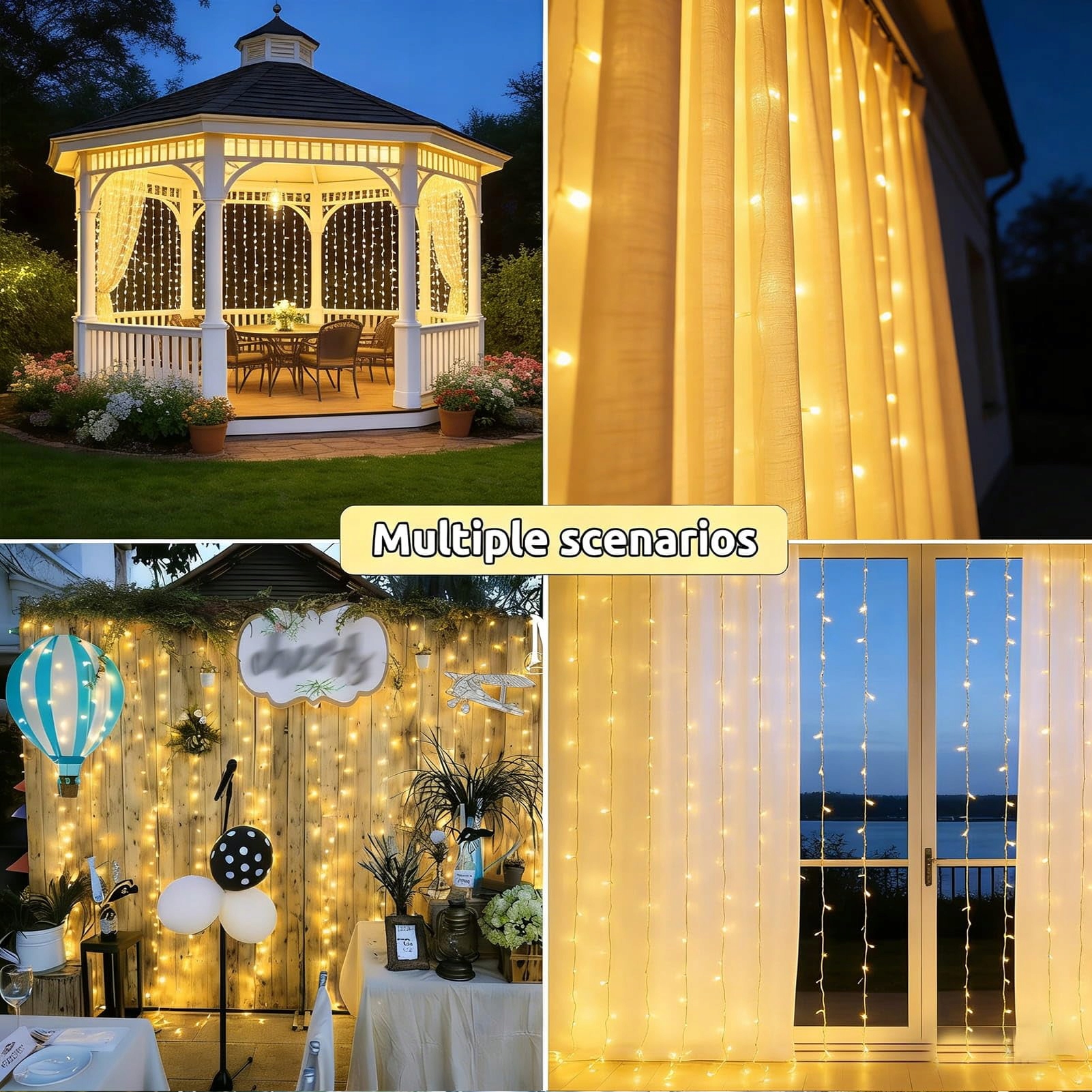 COZYMEOW Kurtyna Świetlna 3x3m 300 LED Wodoodporna Balkon Ogród Wesele — miniatura 2