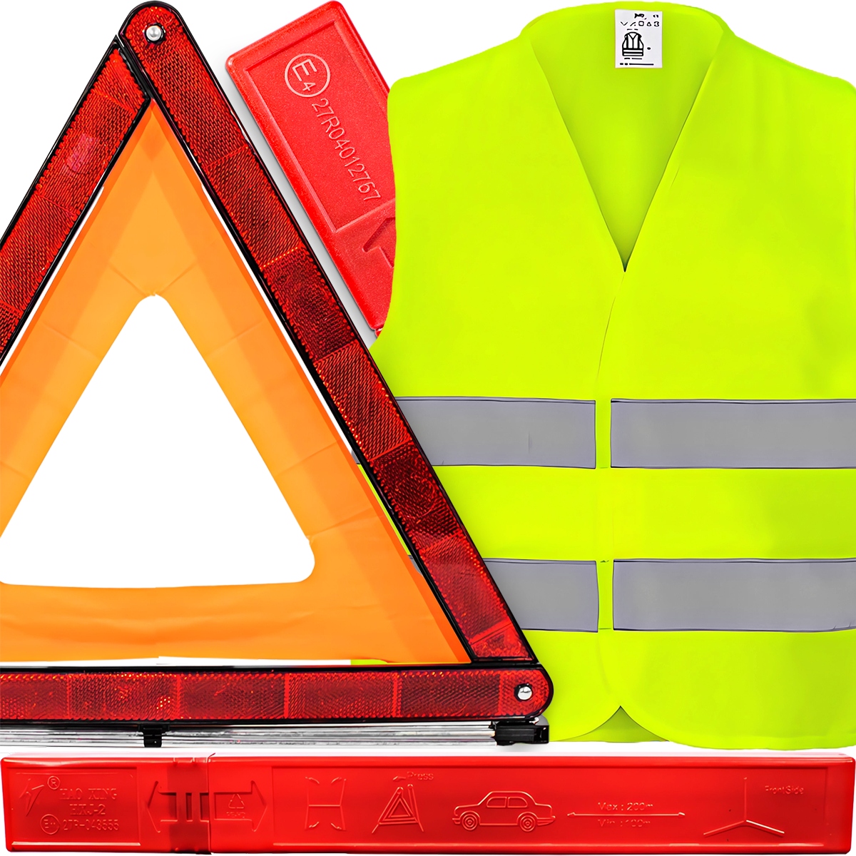TRÓJKĄT SAMOCHODOWY OSTRZEGAWCZY HOMOLOGACJA ETUI KAMIZELKA ODBLASKOWA ŻÓŁT