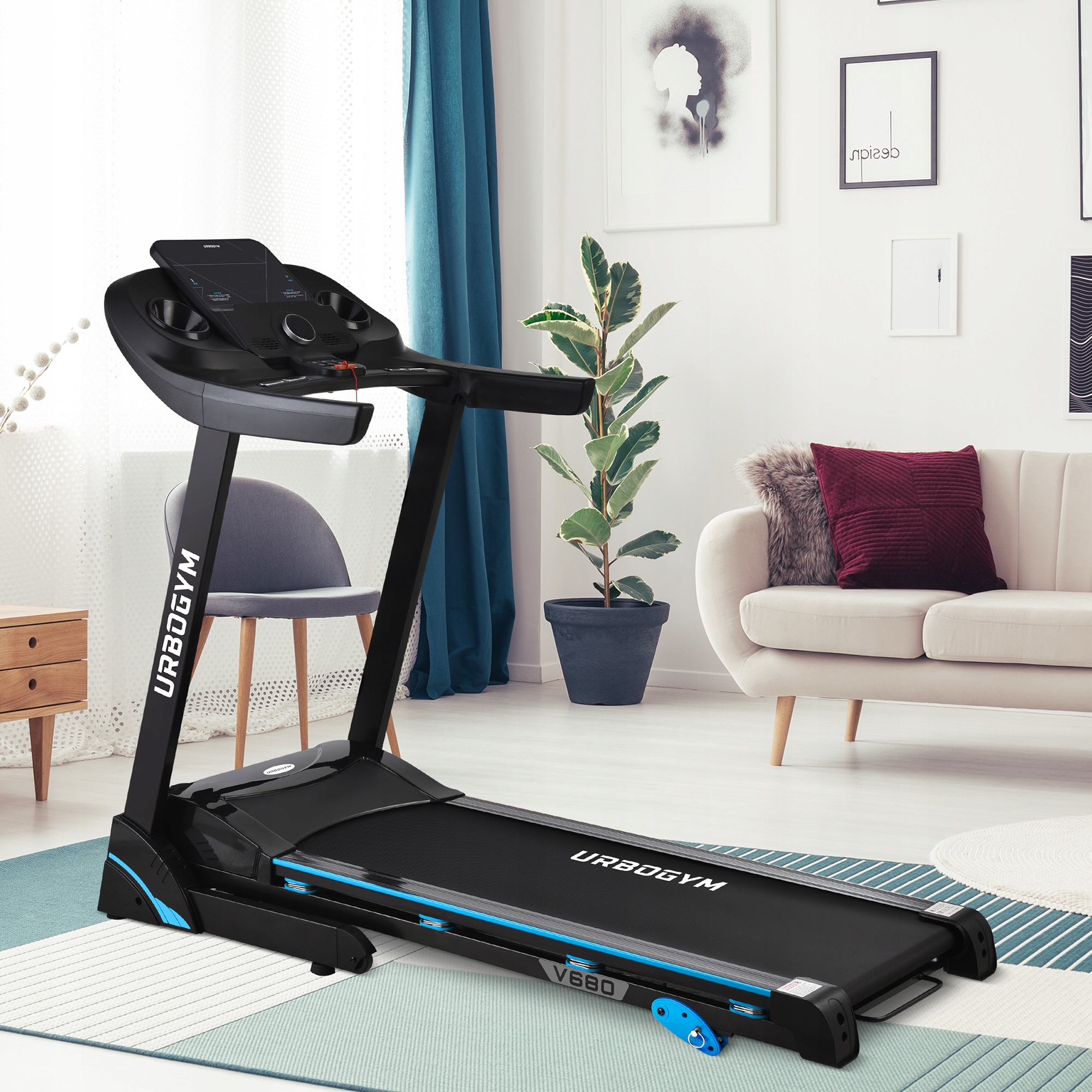 BIEŻNIA ELEKTRYCZNA DOMOWA V680 AMORTYZACJA REGULACJA NACHYLENIA SKŁADANA Pomiary czas trwania treningu dystans prędkość puls spalone kalorie