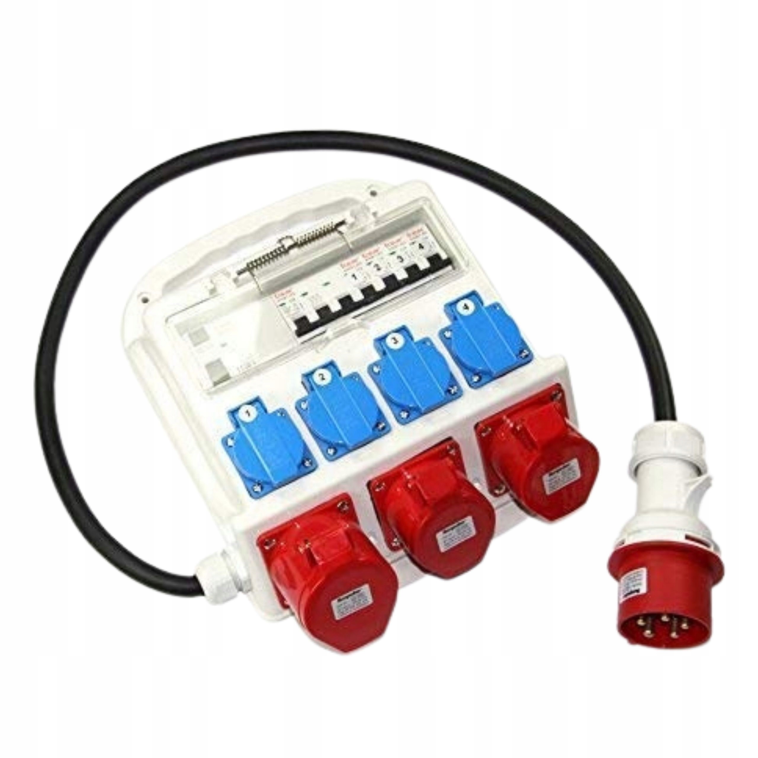 Rozdělovač Cee 32A 400V 4x230V 2x16A 1x32A s diferenciálním vypínačem Fi