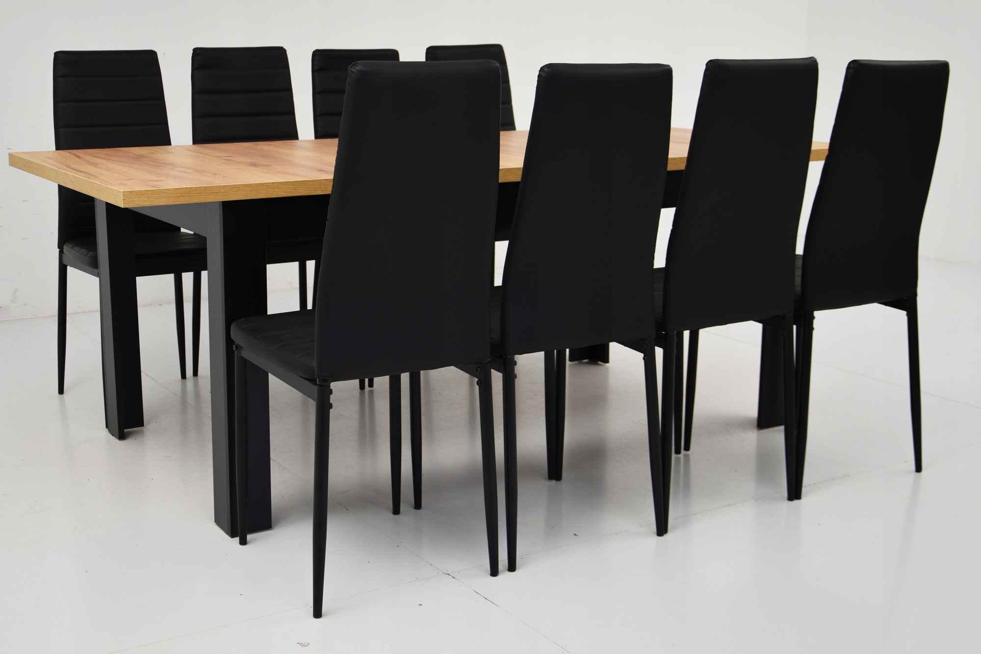 ZESTAW 8 krzesel z EKOSKÓRY i Rozkładany stół do 2m blat CRAFT do SALONU Szerokość stołu 90 cm