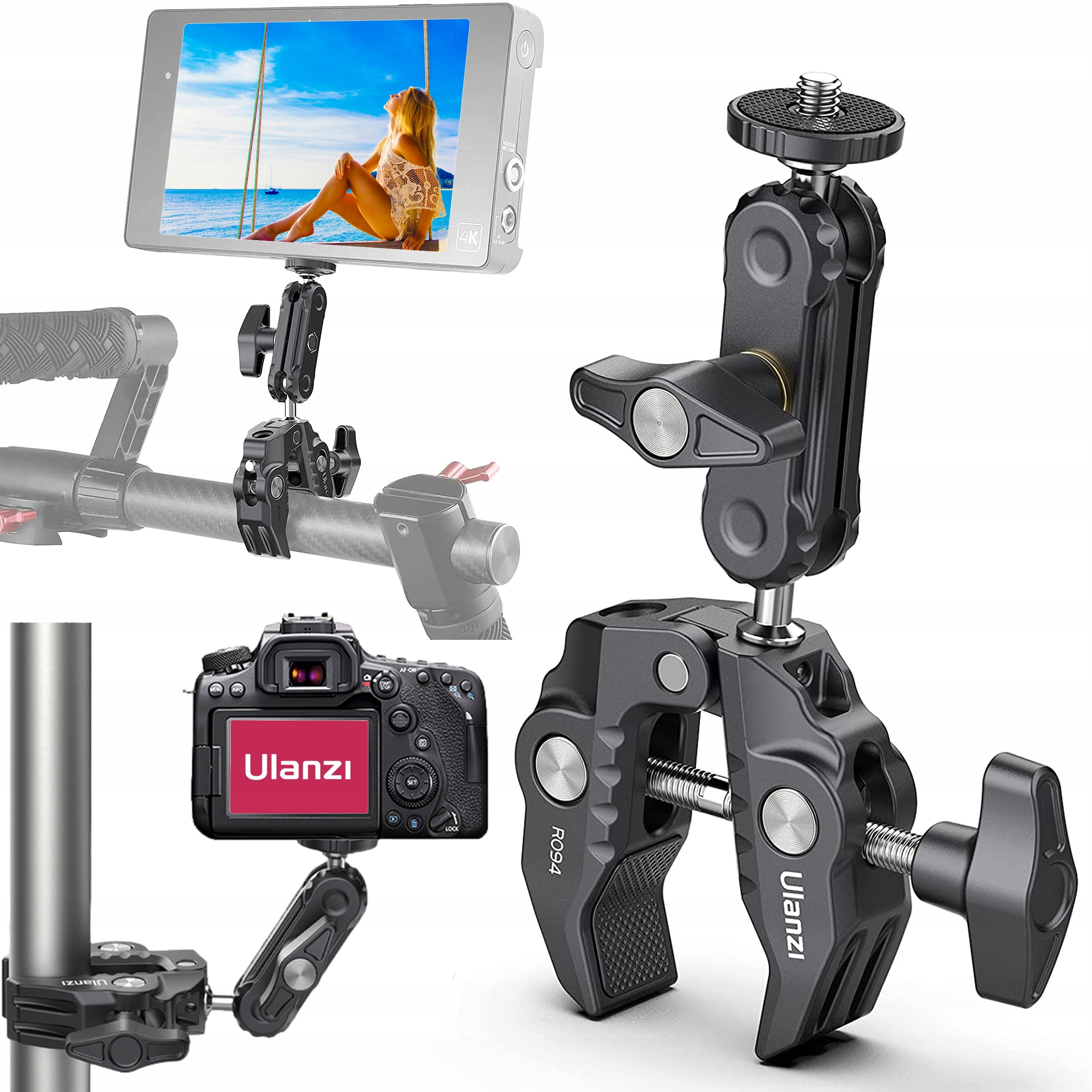 UCHWYT OBROTOWY ZACISK CRAB CLAMP + PRZEGUB MAGIC ARM MOCNY 1/4'