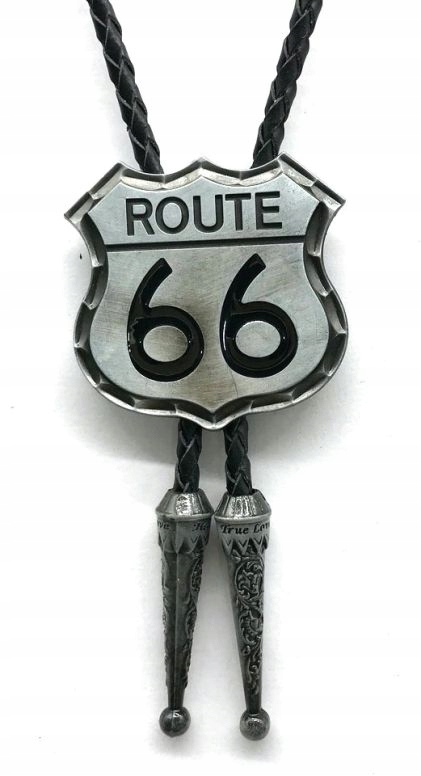 Route 66 biker moto bolo kravata western chopper pletená přírodní kůže