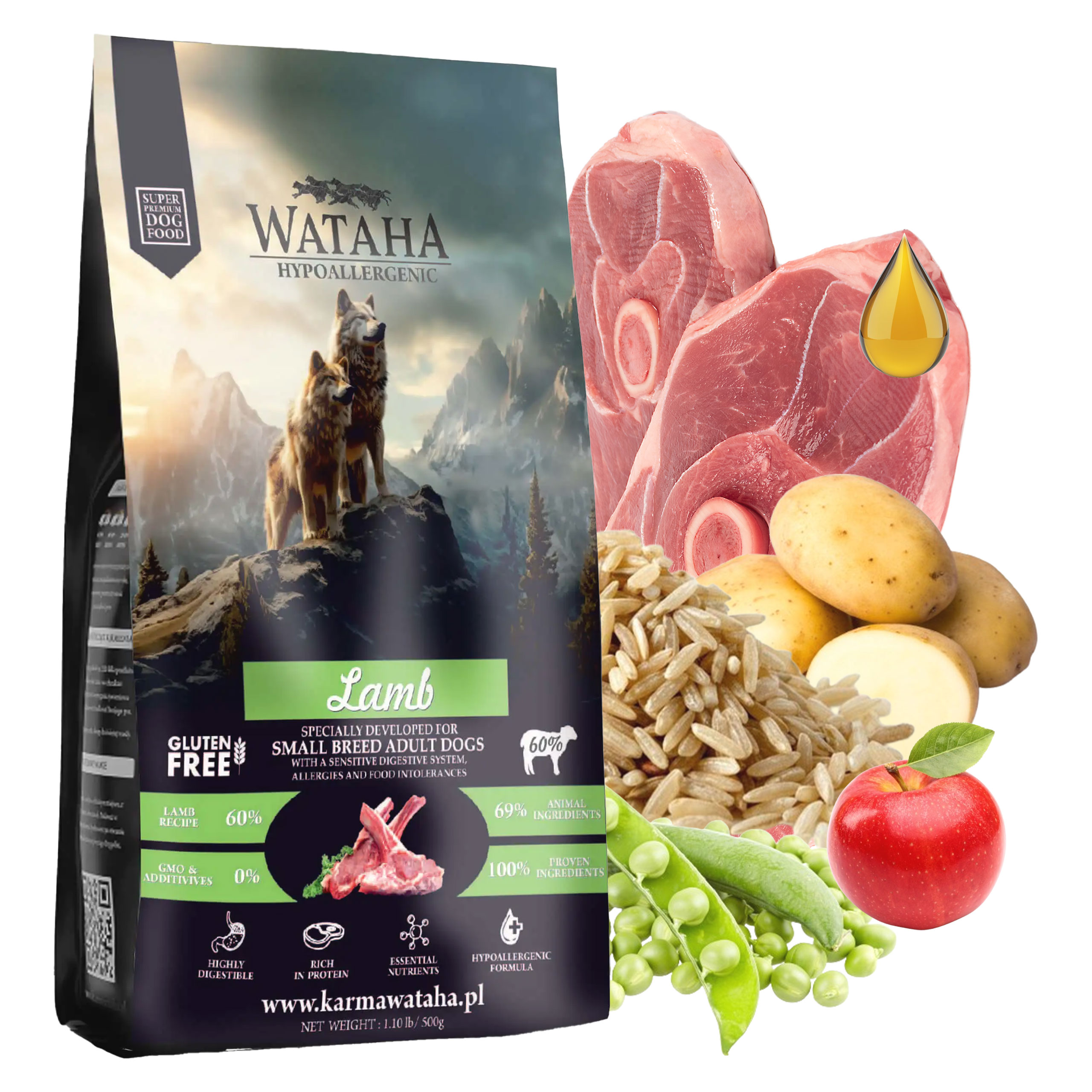 Wataha sucha karma dla psa Jagnięcina z Ryżem 2 kg Mini i Małe Rasy