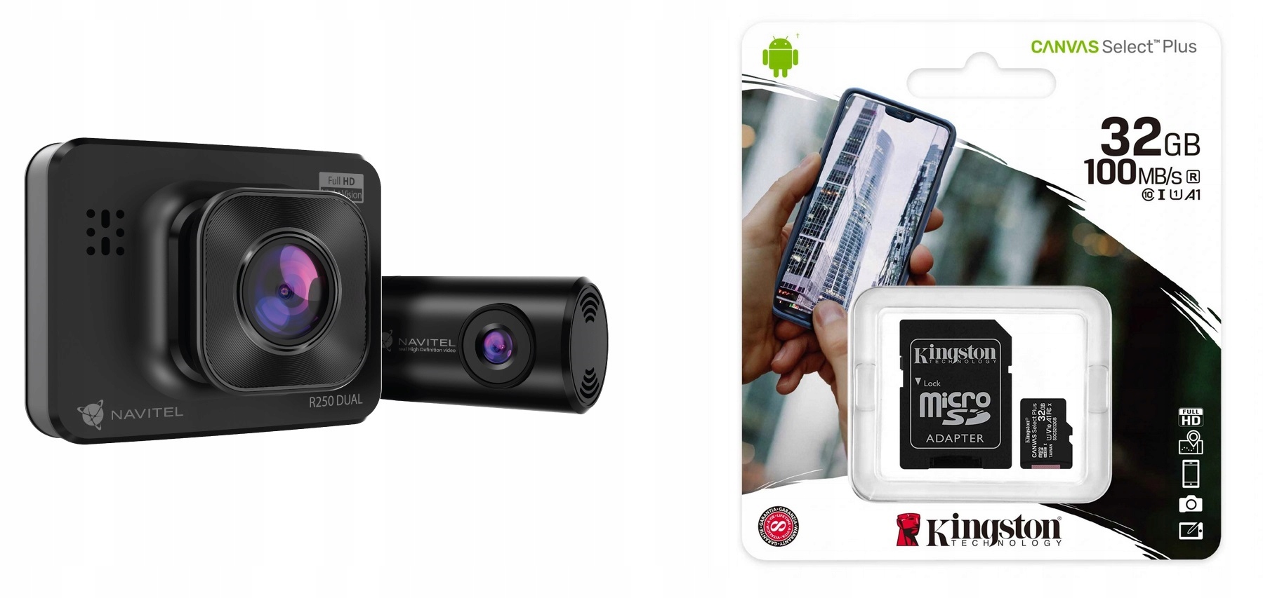 Navitel R250 Dual autokamera záznamník jazdy 32 Gb Kingston