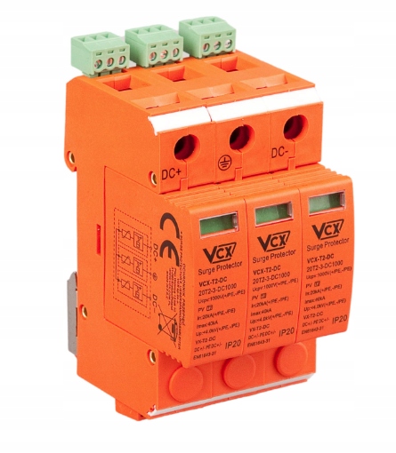 Svodič přepětí fotovoltaický DC třídy C 3P (T2) 1000V pomocný kontakt