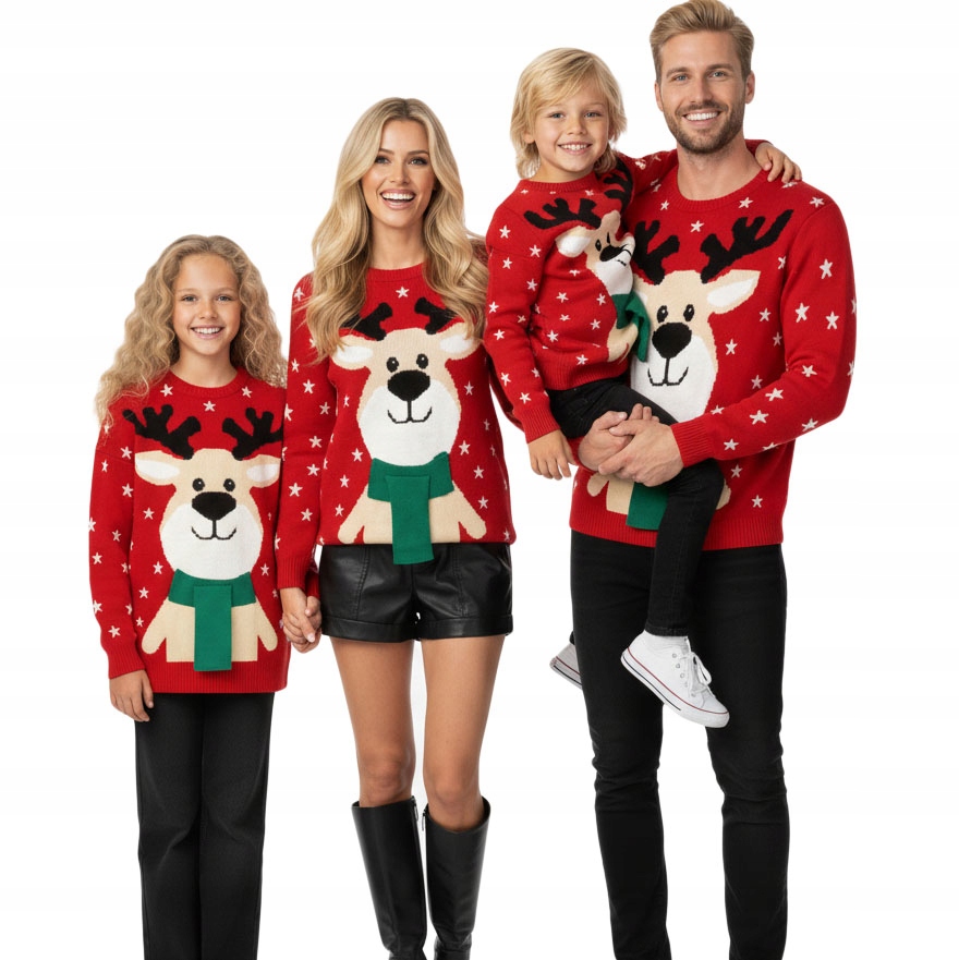 Vánoční svetry sada 2+2 sob Maminka Táta Děti červené vánoční