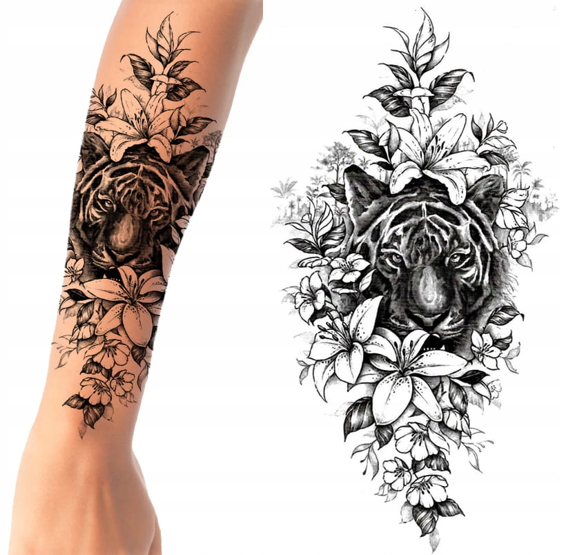 

Tatuaż tymczasowy tygrys kwiaty