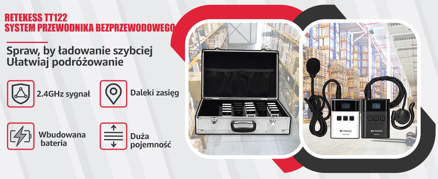 Retekess TT122 System Przewodnika, System Przewodnika Audio, 150M, 2,4 GHz Informacje o bezpieczeństwie CE