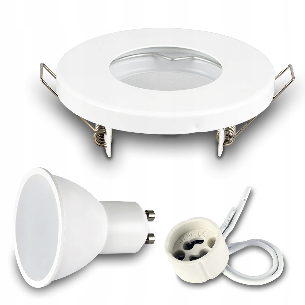 Oprawa wpuszczana halogen IP44 biała łazienka podbitka + LED GU10 7W 6000K