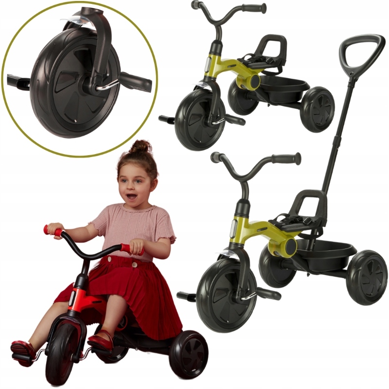 Qplay Tříkolka Ant Plus Zelená Kola Rukojeti Držák Regulace Pásy