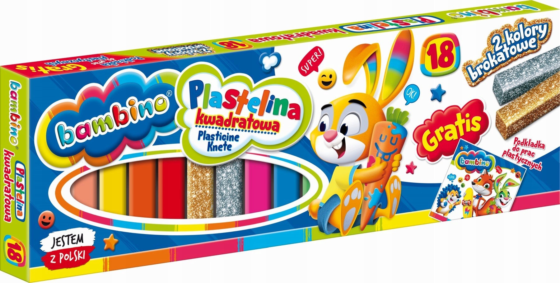 

Plastelina kwadratowa 18 kolorów+podkład Bambino