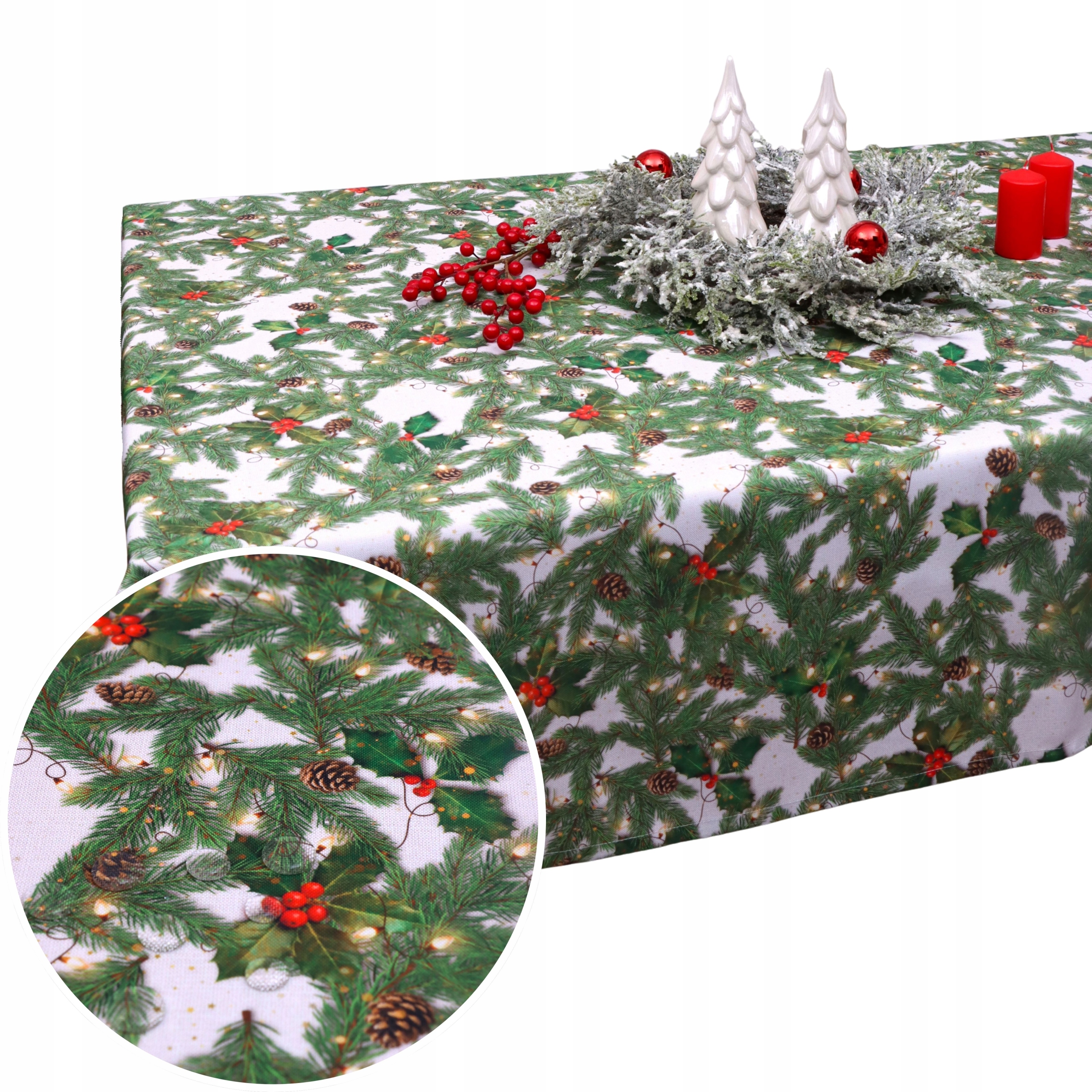 Vianočný obrus BN25 – Vetvičky 1542 Plamoodolný 450x140 Vianoce