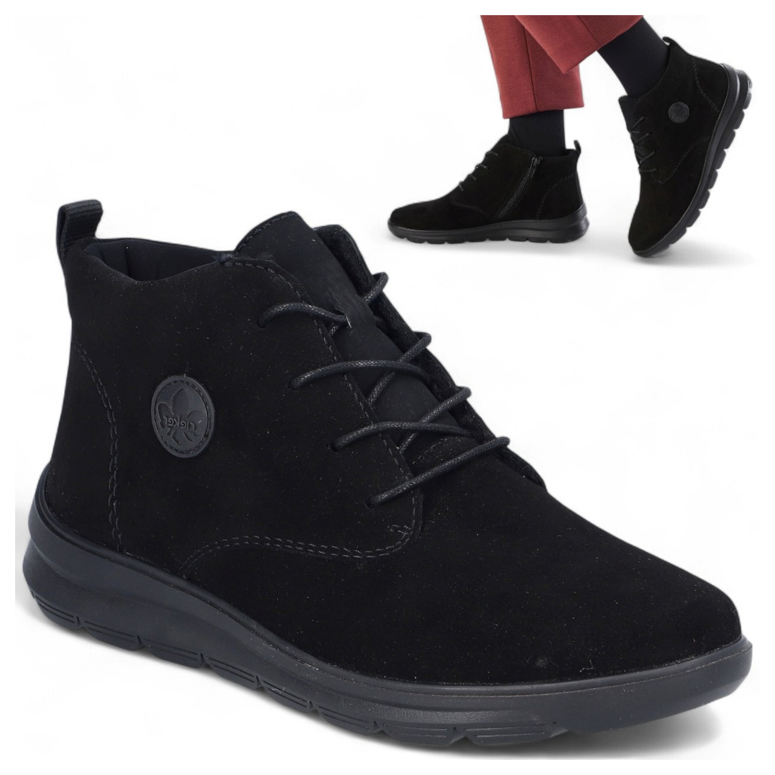 Rieker Kožené Kotníkové Boty 40 Dámské Šněrovací Pohodlné Polobotky Ploché Černé