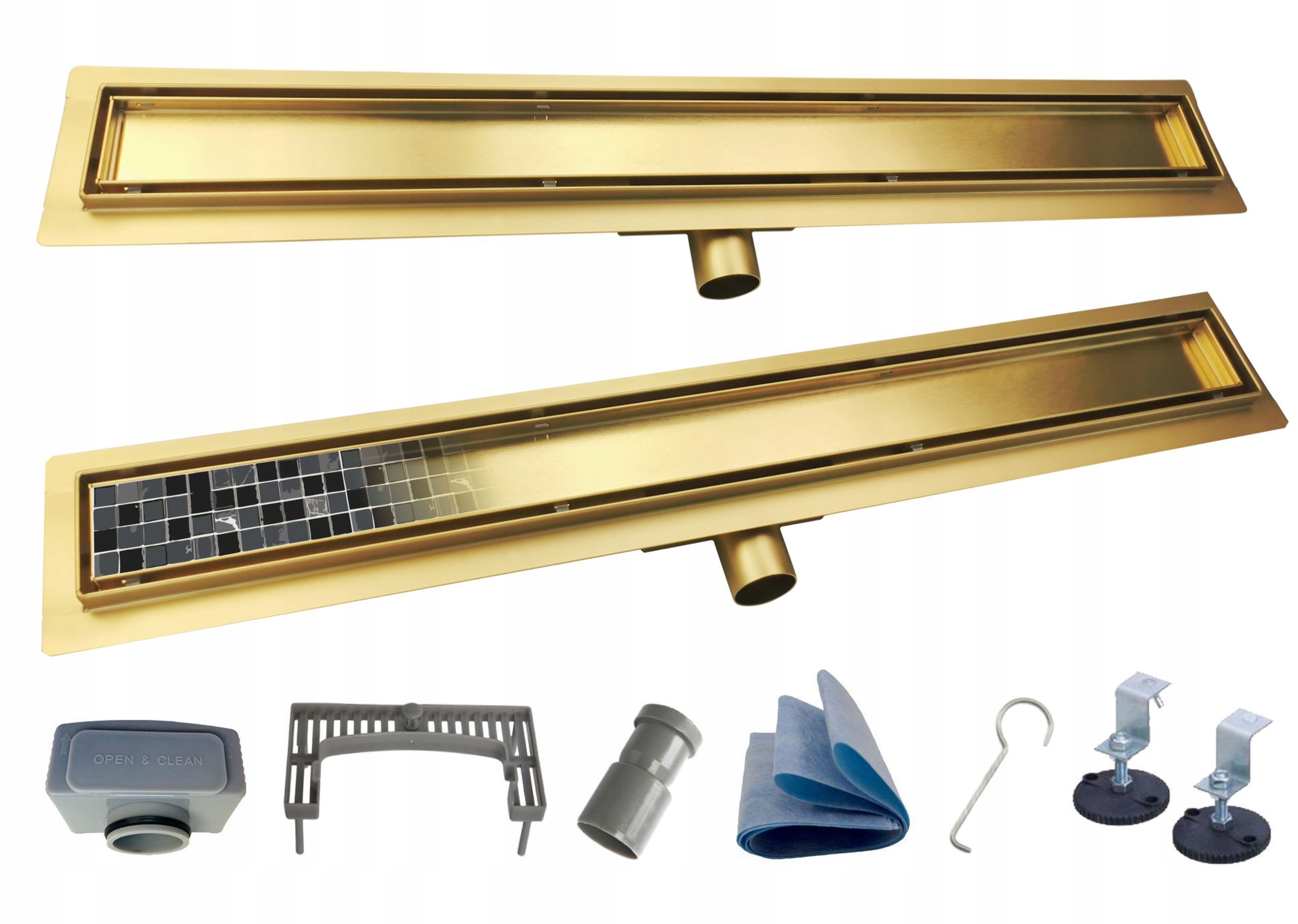 X-home Lineární Odtok 70 cm 2v1 Pod desku Zlatý Gold Pvd Nízký Sifon 54 mm