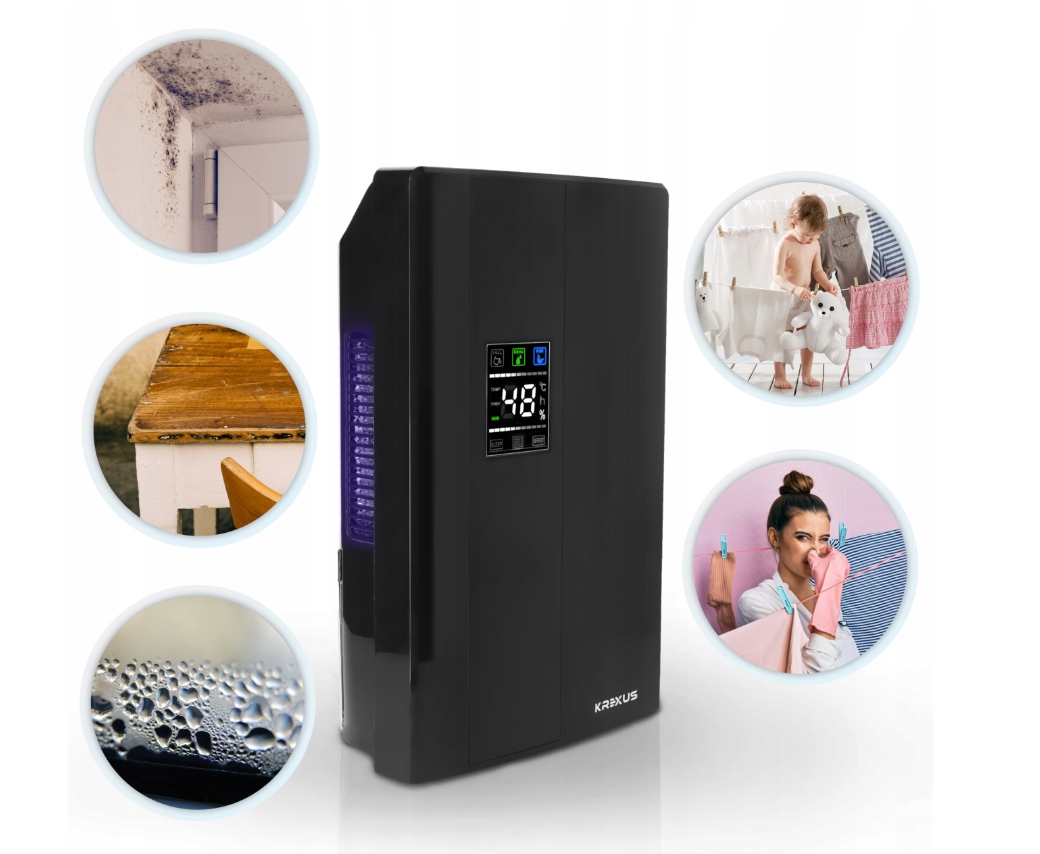 OSUSZACZ POWIETRZA POCHŁANIACZ DUŻY WILGOCI Z PILOTEM LAMPA UV KREXUS Kod producenta SYQ08
